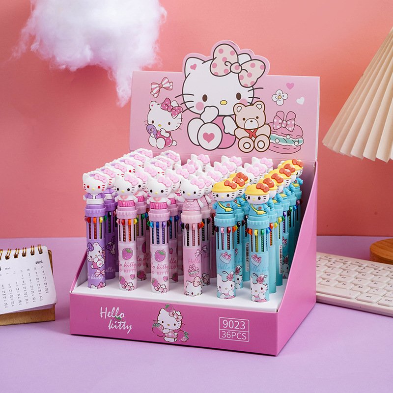 Creative soft glue cute cat ten-color ballpoint pen cute high-value shape handbook pen color gift pen