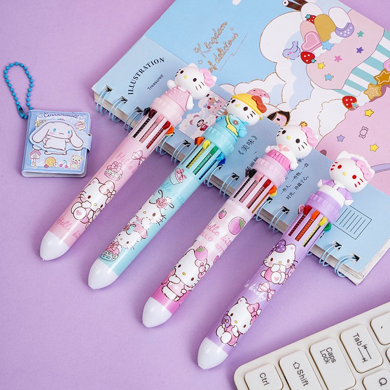 Creative soft glue cute cat ten-color ballpoint pen cute high-value shape handbook pen color gift pen