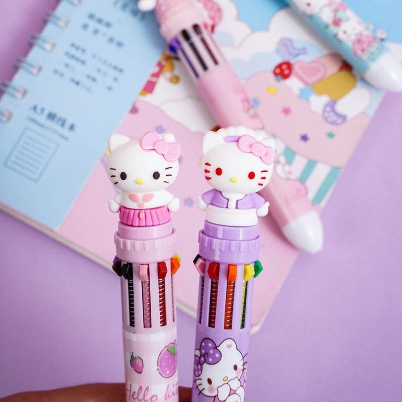 Creative soft glue cute cat ten-color ballpoint pen cute high-value shape handbook pen color gift pen