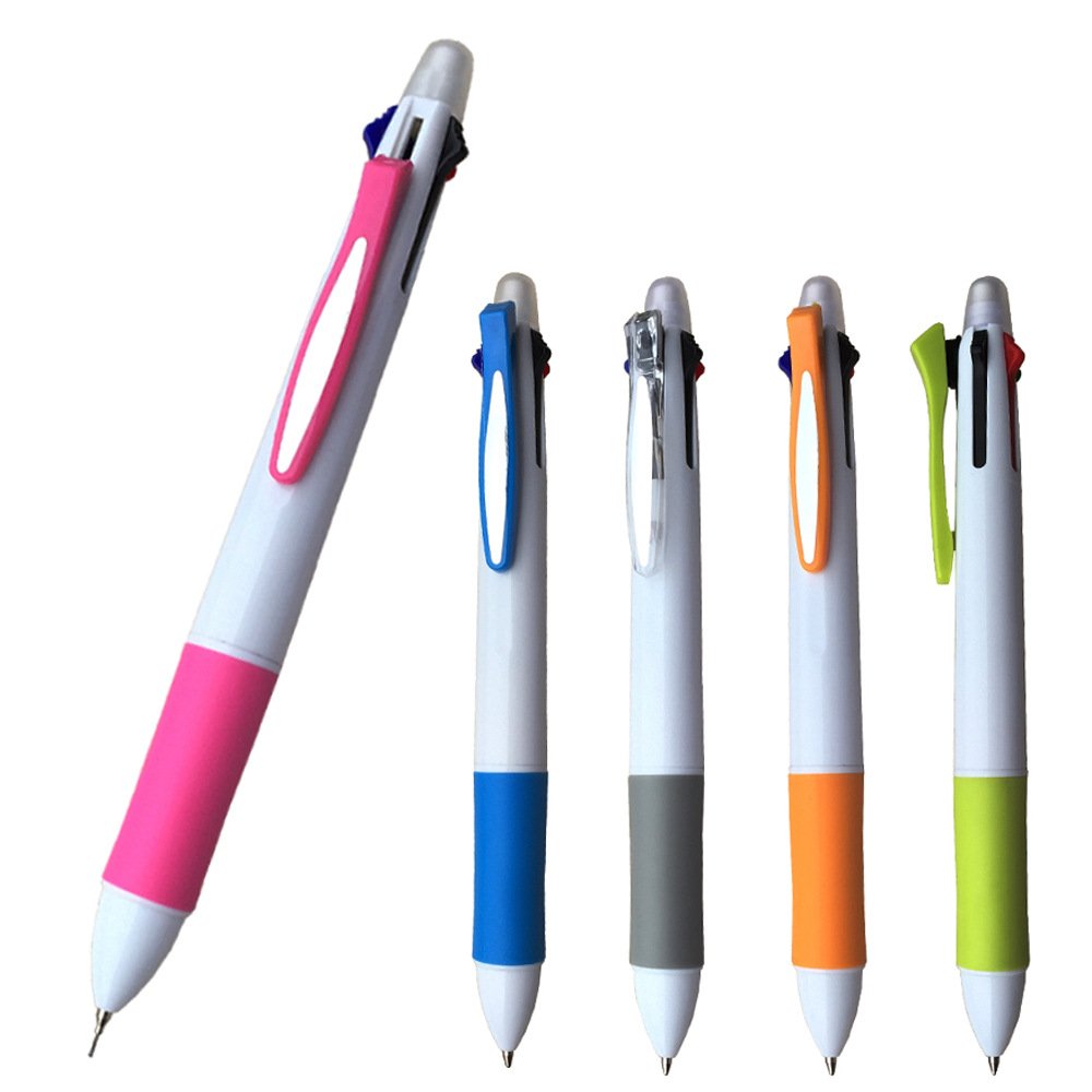 Plastic Multicolor 5 core in 1 Ballpoint Pen Japanese Korean Multifunctional 4 Color Ball Pen with Mechanical Pencil