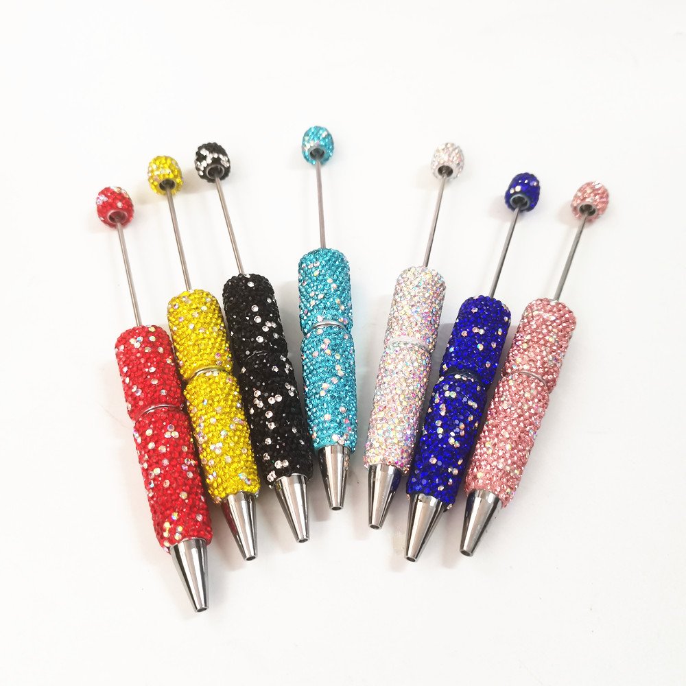 Bling Full Cover Black Ink Plastic Beaded Pen Ballpoint Pens DIY Jewelry Beads Gifts School Office Writing Signature Pen