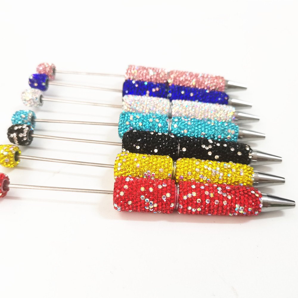 Bling Full Cover Black Ink Plastic Beaded Pen Ballpoint Pens DIY Jewelry Beads Gifts School Office Writing Signature Pen