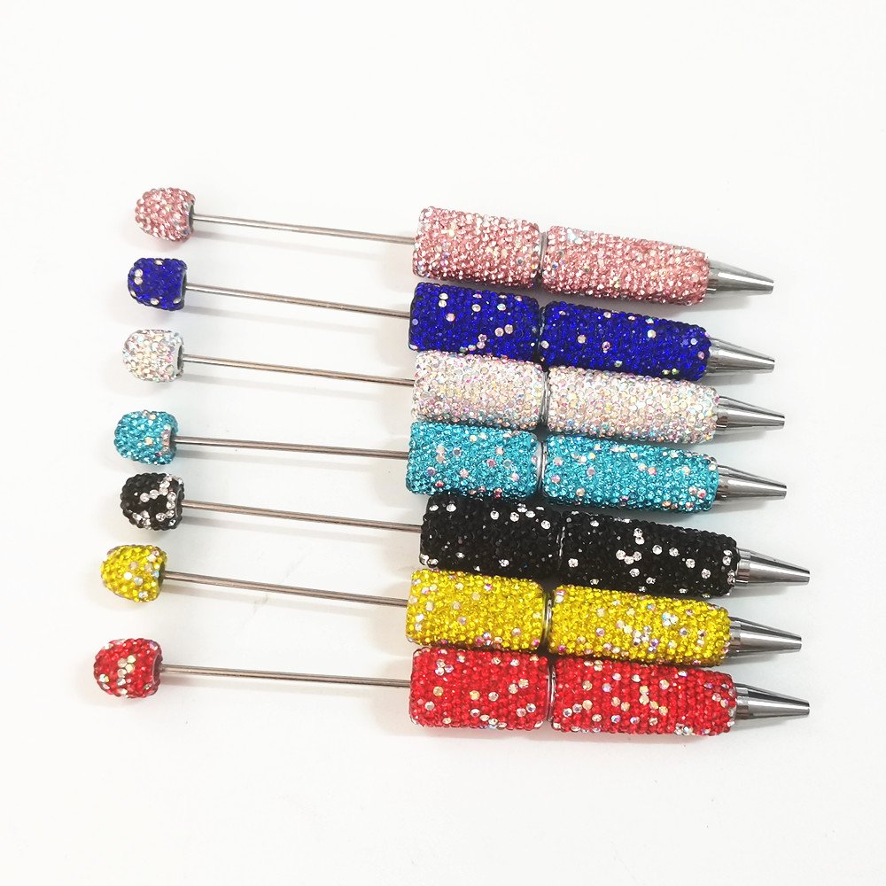 Bling Full Cover Black Ink Plastic Beaded Pen Ballpoint Pens DIY Jewelry Beads Gifts School Office Writing Signature Pen