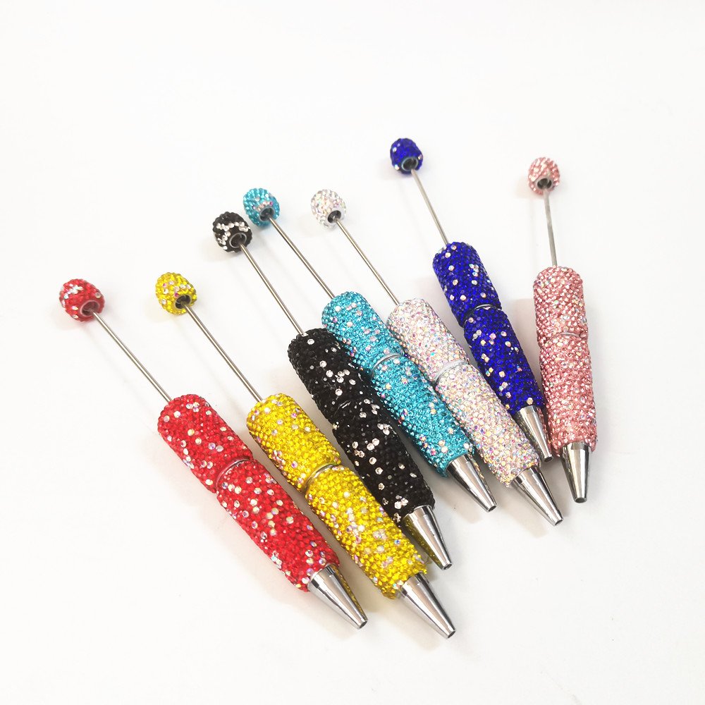 Bling Full Cover Black Ink Plastic Beaded Pen Ballpoint Pens DIY Jewelry Beads Gifts School Office Writing Signature Pen