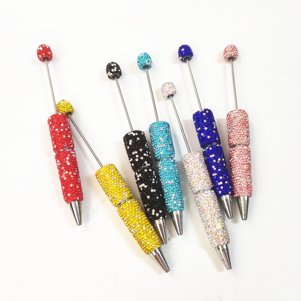 Bling Full Cover Black Ink Plastic Beaded Pen Ballpoint Pens DIY Jewelry Beads Gifts School Office Writing Signature Pen