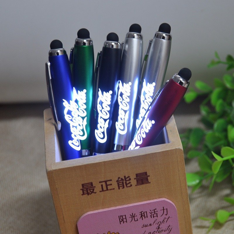 Creative LED touch screen ballpoint pen, school stationery supplies, customized logo, plastic rotating laser luminous pen