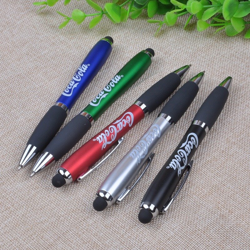 Creative LED touch screen ballpoint pen, school stationery supplies, customized logo, plastic rotating laser luminous pen