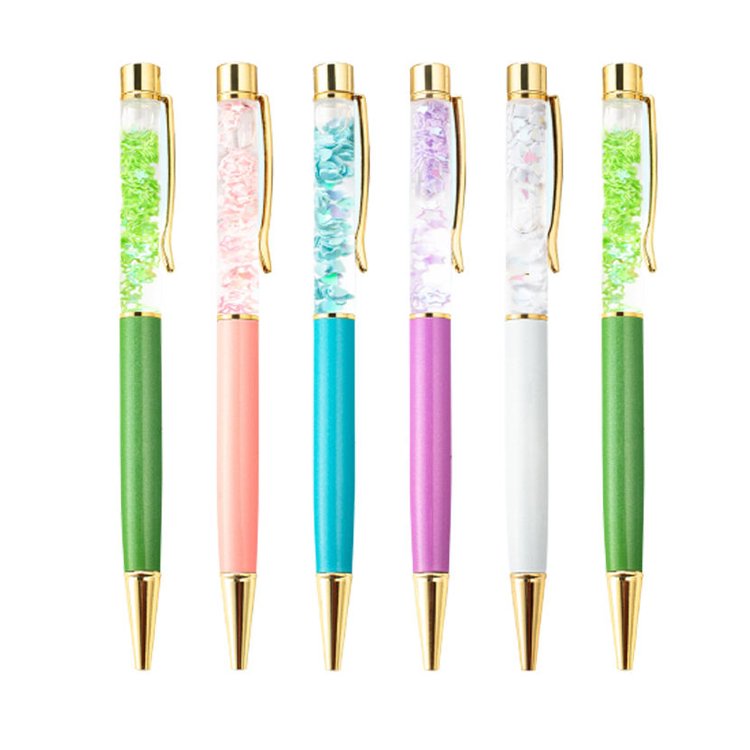 New Design Metal 1.0mm Ballpoint Pen With Flower Floating Pen Liquid Pen