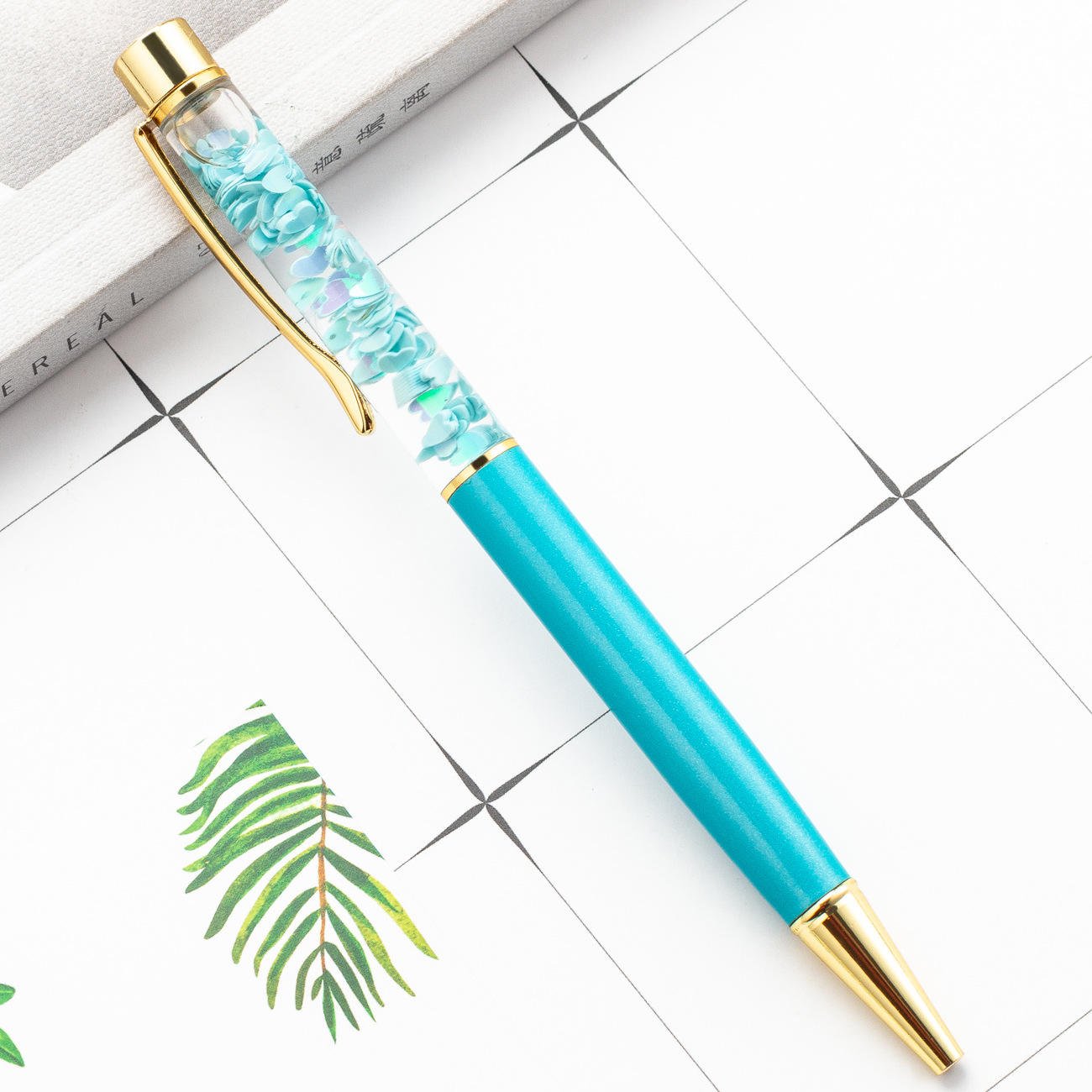 New Design Metal 1.0mm Ballpoint Pen With Flower Floating Pen Liquid Pen