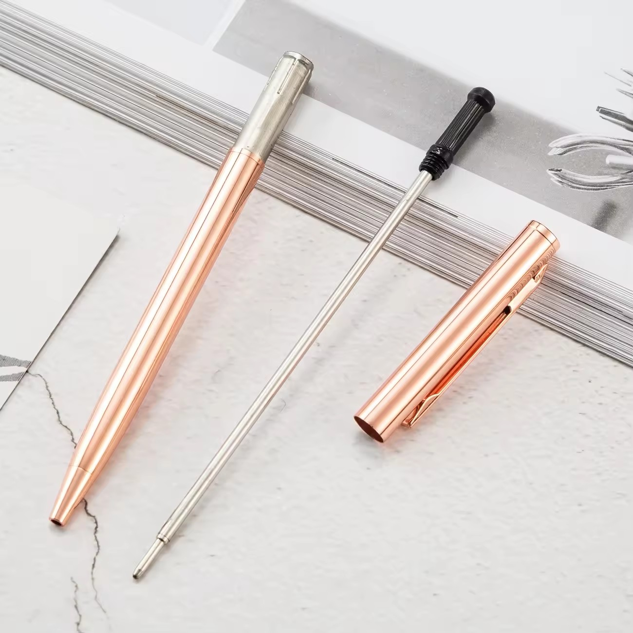 New Arrival Stationery Customized Logo Gift Pen Silver Rose Gold Color Gold Ballpoint Pen Metal Ballpoint Pen With Logo