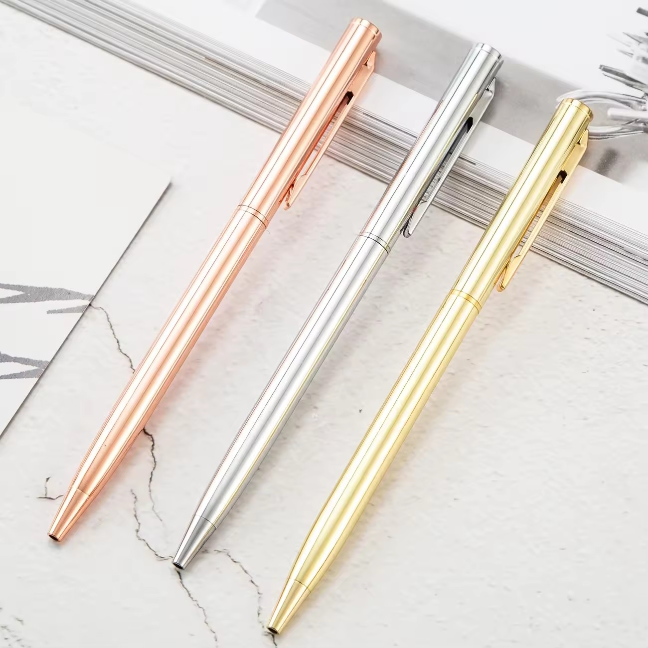 New Arrival Stationery Customized Logo Gift Pen Silver Rose Gold Color Gold Ballpoint Pen Metal Ballpoint Pen With Logo
