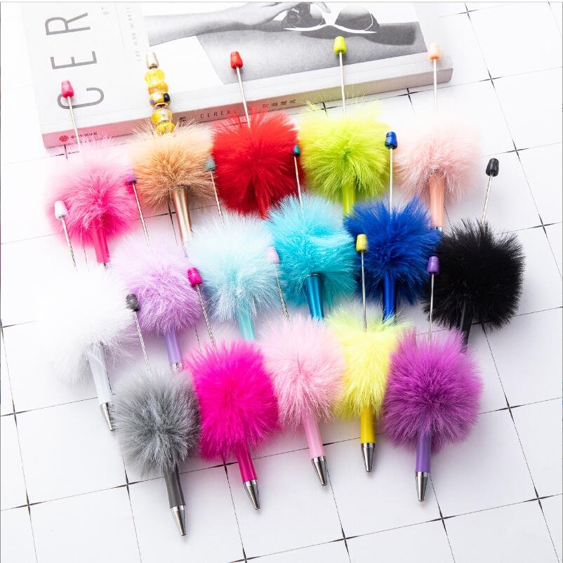 cute hair ball Wholesale Add a Bead Colorful Glitter Plastic Beadable Pens Beads Ballpoint Plastic DIY pen