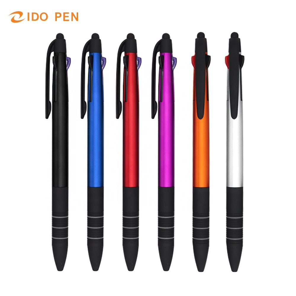 OEM Promotional plastic 3 in 1 multiuse ball pen UV sprayed multicolor stylus ballpoint pen 3 colors