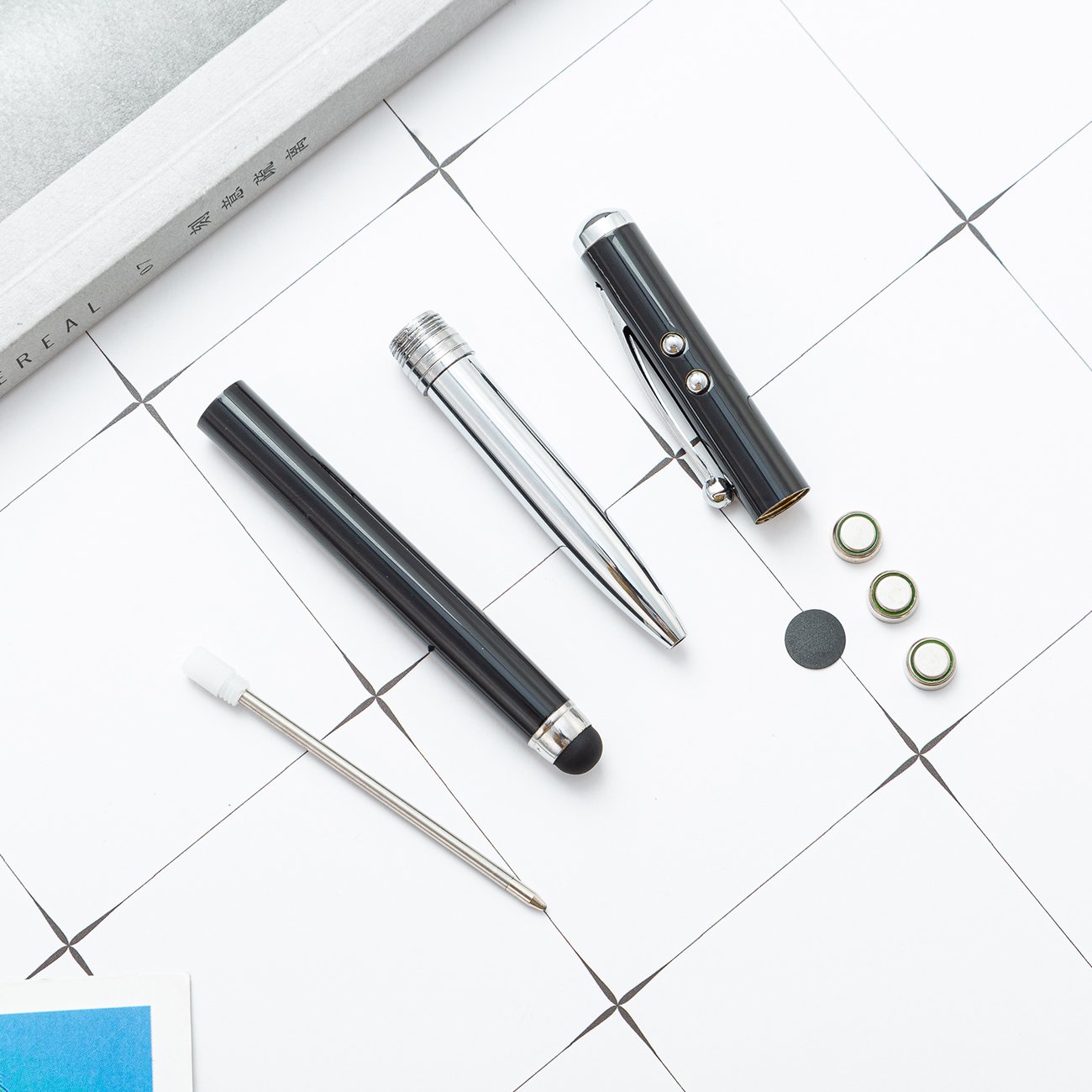 4-in-1 Stylus Pen with LED Light Soft Touch UV Medical Pen Light Multi-Function Promotional Gift for Writing with 1.0mm Width