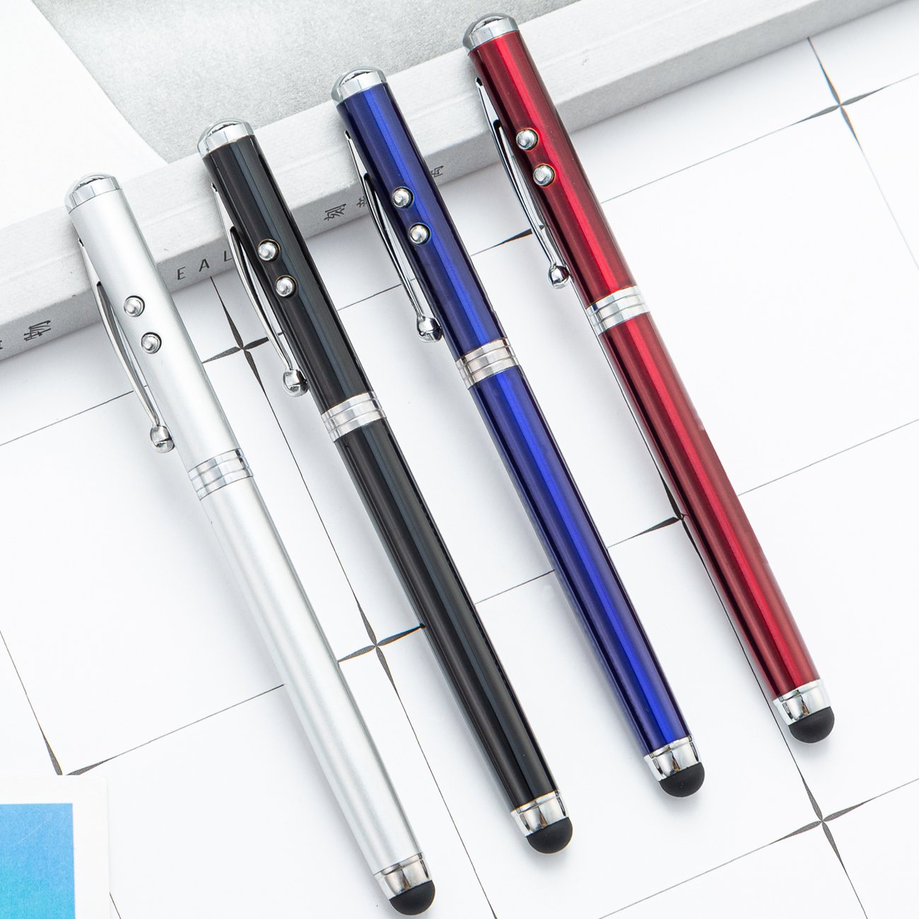 4-in-1 Stylus Pen with LED Light Soft Touch UV Medical Pen Light Multi-Function Promotional Gift for Writing with 1.0mm Width