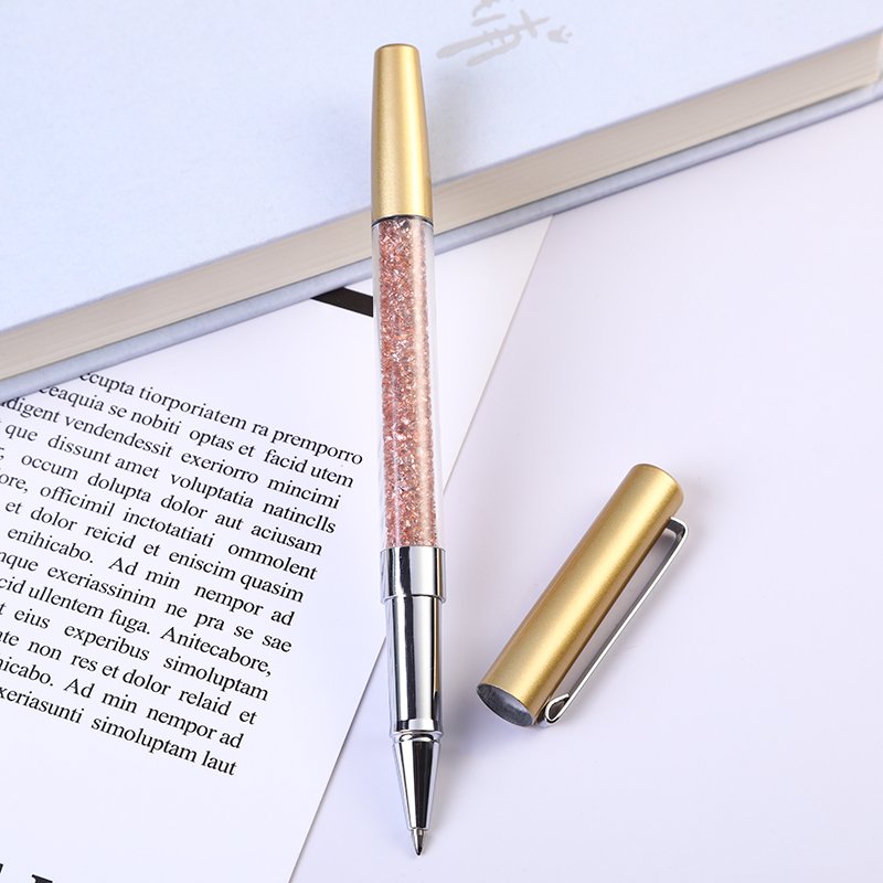Premium Women Rhinestone Promotional Ink Gel Ballpoint Pen with Crystal metal pen Beads Colorful Pen Tube