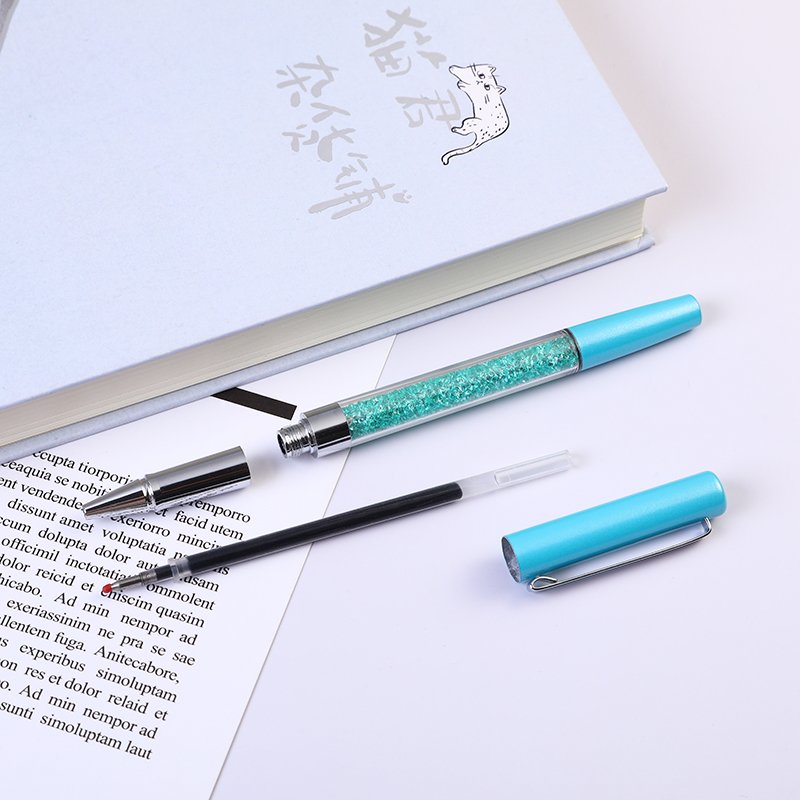 Premium Women Rhinestone Promotional Ink Gel Ballpoint Pen with Crystal metal pen Beads Colorful Pen Tube