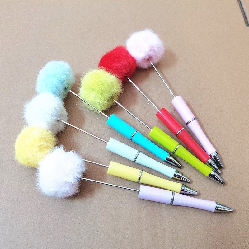 cute hair ball Ballpoint Diy Unique Pens With Beaded Ballpoint Plastic Beads For Bead Pens