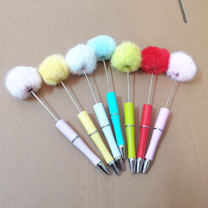 cute hair ball Ballpoint Diy Unique Pens With Beaded Ballpoint Plastic Beads For Bead Pens