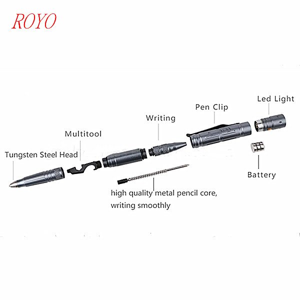Factory Supply Multifunction Aircraft Aluminium Tool Knife Self Defense Tactical Ballpoint Pen With Led Flashlight