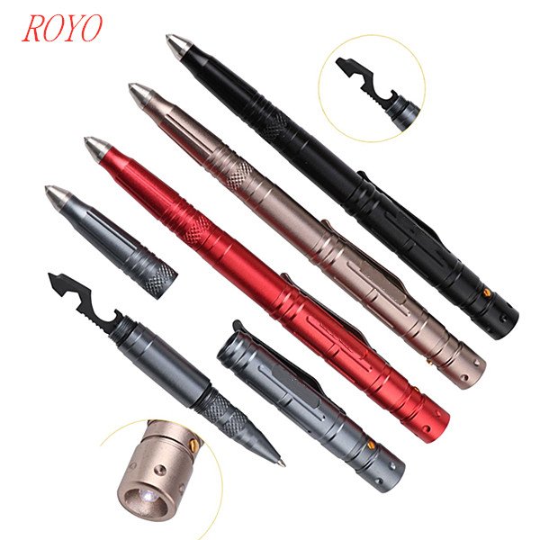 Factory Supply Multifunction Aircraft Aluminium Tool Knife Self Defense Tactical Ballpoint Pen With Led Flashlight