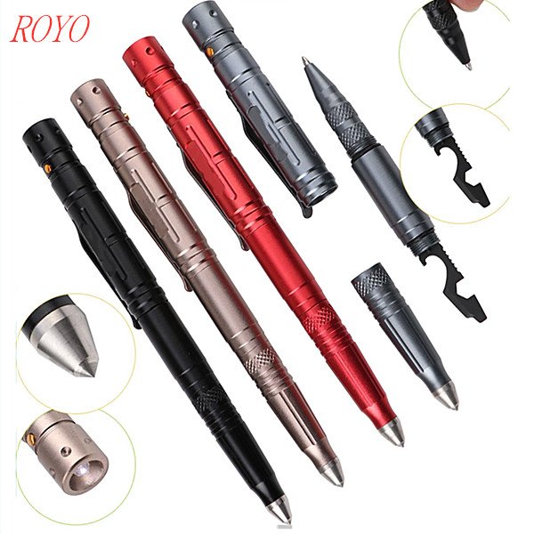 Factory Supply Multifunction Aircraft Aluminium Tool Knife Self Defense Tactical Ballpoint Pen With Led Flashlight