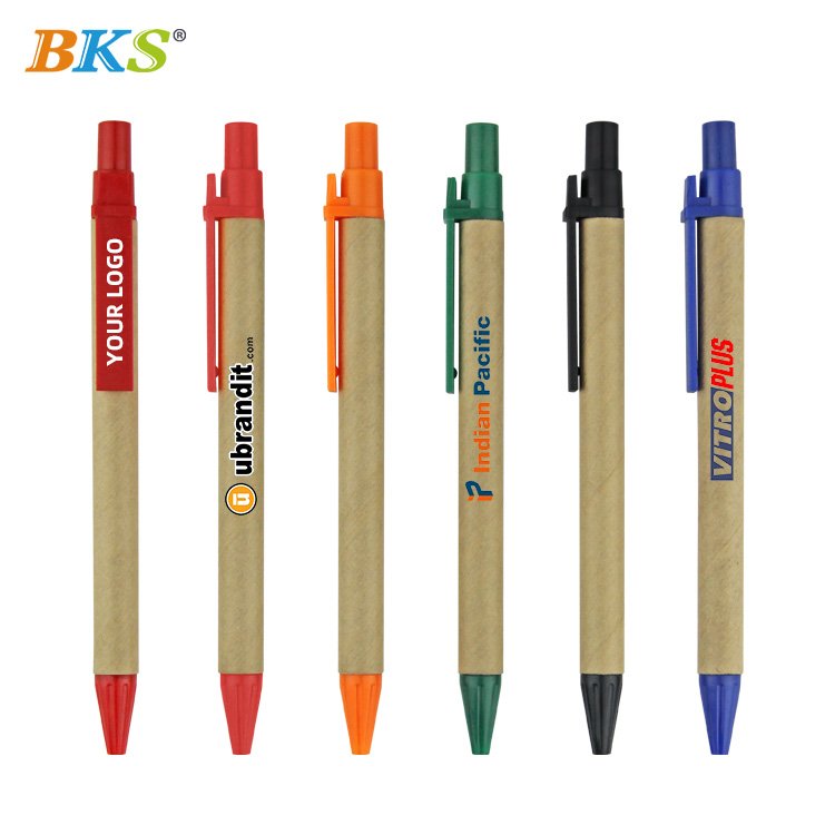 BKS Wholesale Custom Logo Eco Ballpoint Customized Natural brown paper Pens With Custom logo