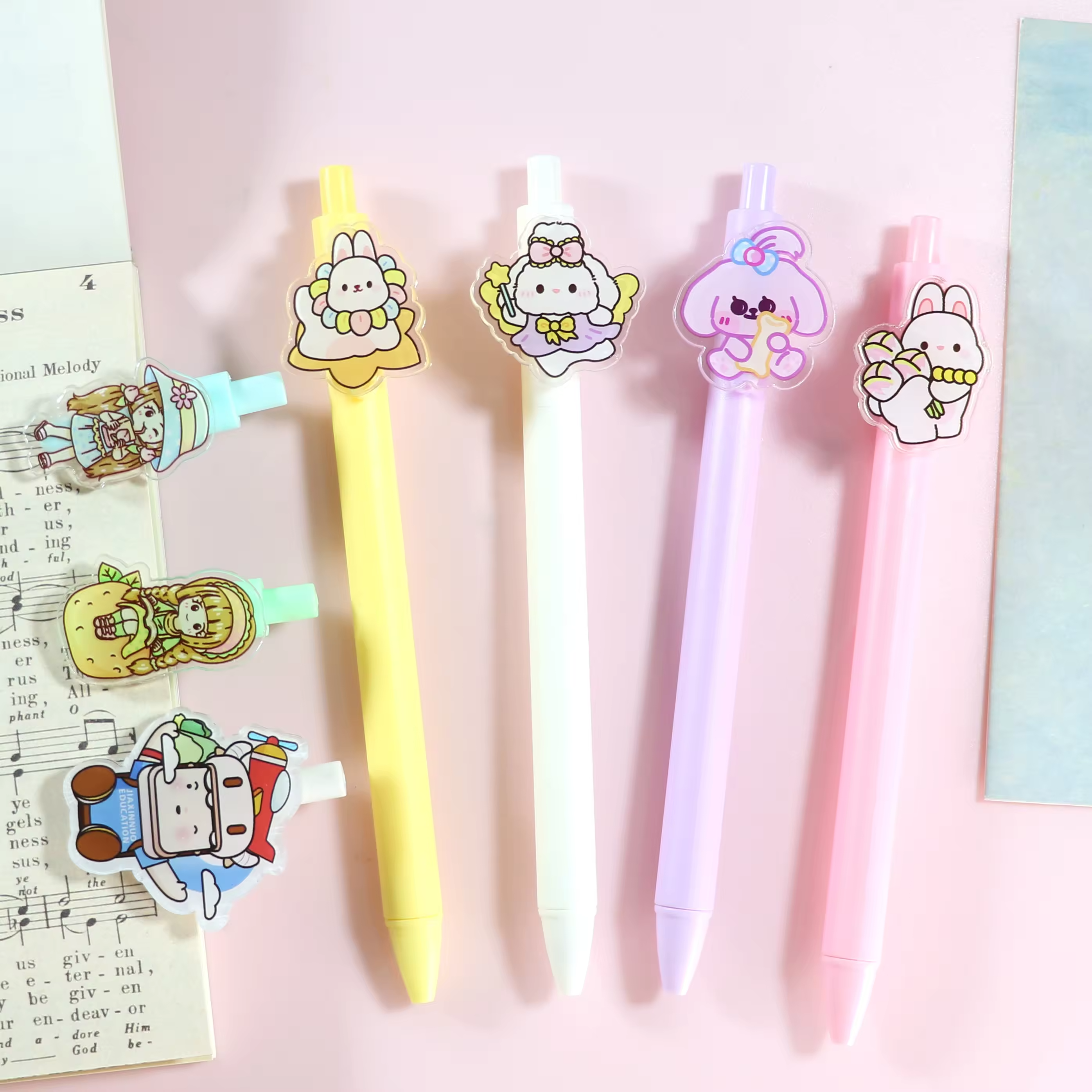 Custom charm cartoon Ballpoint Pen cute fashion color cute acrylic Rubber Clip ballpoint pen