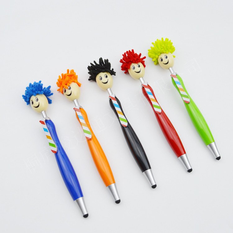Doll Head Stylus Screen Ballpoint Pen Smiley Mop Topper Pen