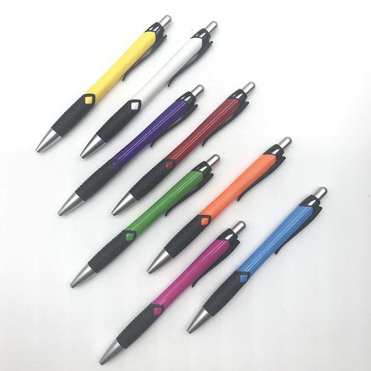 New Arrival Custom Logo Plastic Ball Pen Promotion Gift Advertising Soft Pen Grip ABS Click Ballpoint Pen