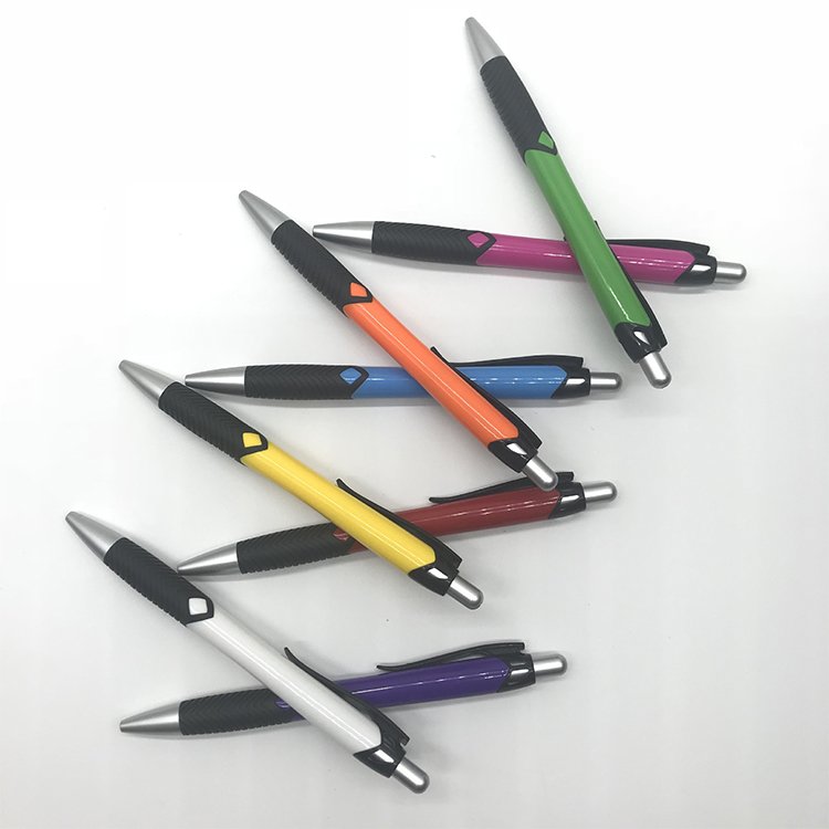New Arrival Custom Logo Plastic Ball Pen Promotion Gift Advertising Soft Pen Grip ABS Click Ballpoint Pen