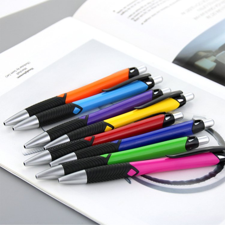 New Arrival Custom Logo Plastic Ball Pen Promotion Gift Advertising Soft Pen Grip ABS Click Ballpoint Pen