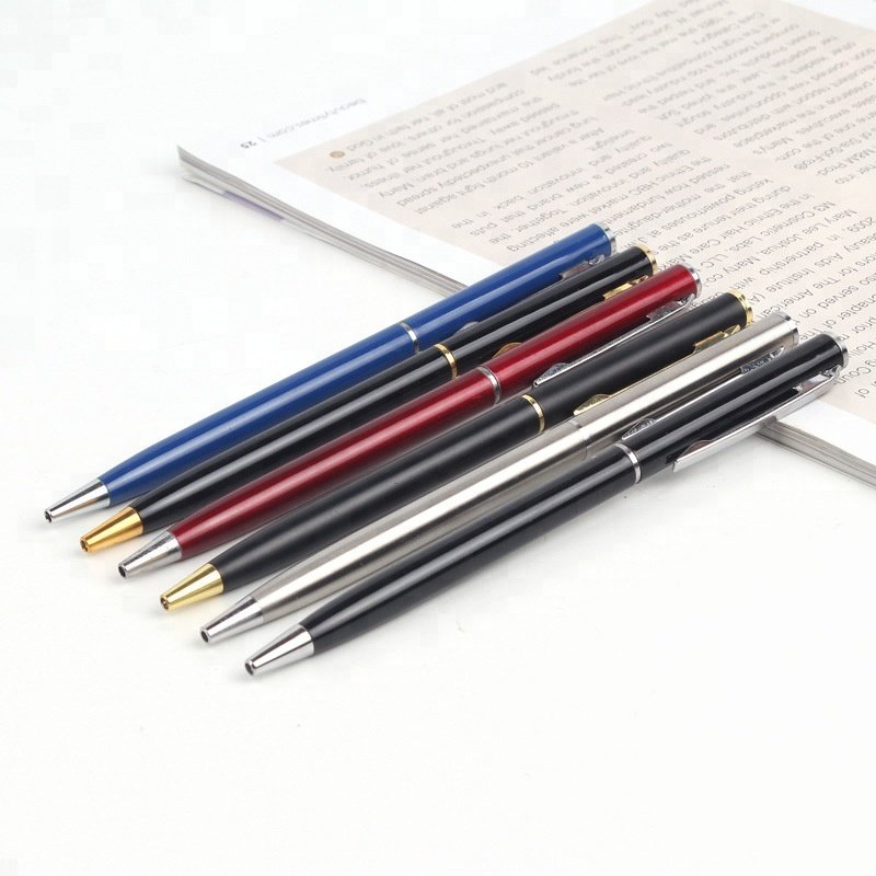 Stationery Office Slim Metal Twist Ballpoint Pens Assorted Colors Thin Hotel Metal Ballpoint Pens