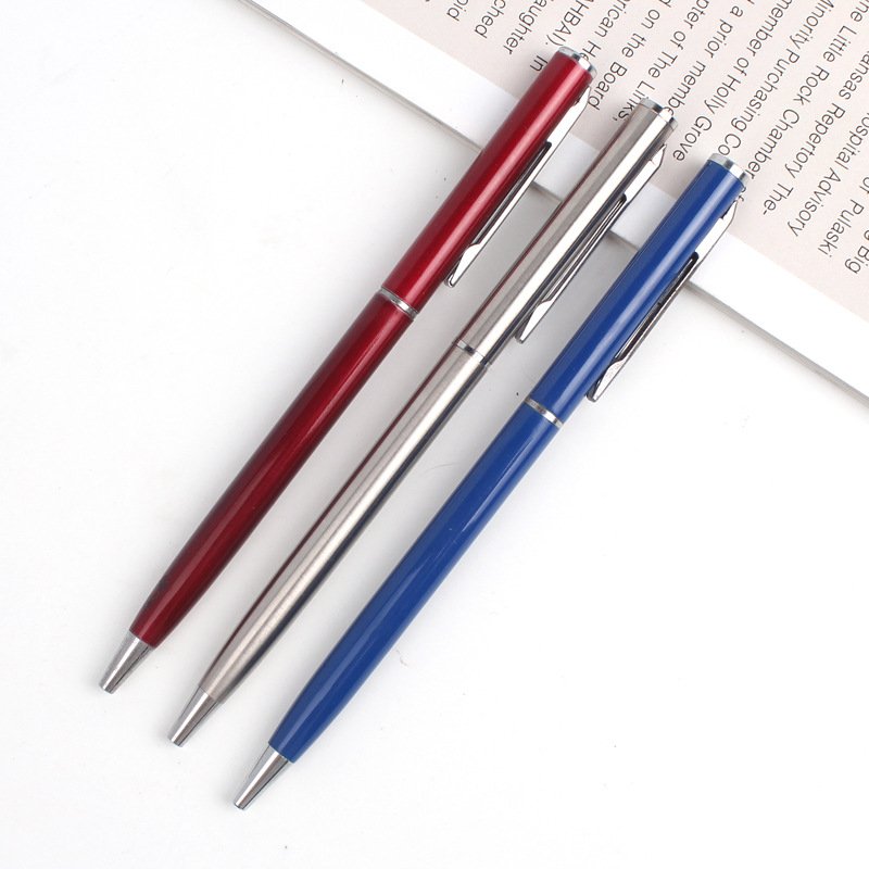 Stationery Office Slim Metal Twist Ballpoint Pens Assorted Colors Thin Hotel Metal Ballpoint Pens