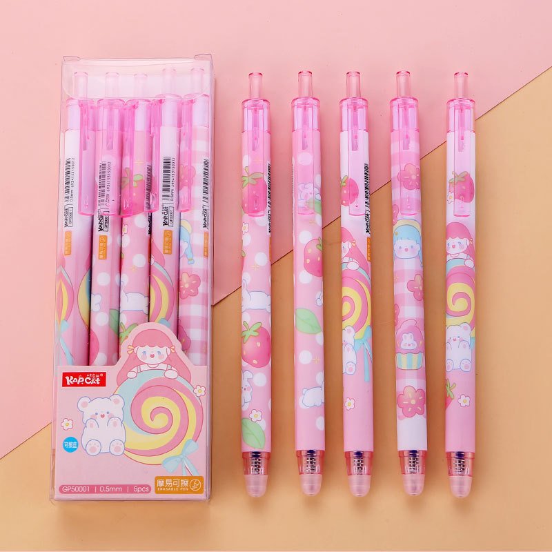 5 Pieces Erasable Gel Pens Set 0.5 mm Retractable Heat Sensitive Erase Gel Ink Roller Ball Pen