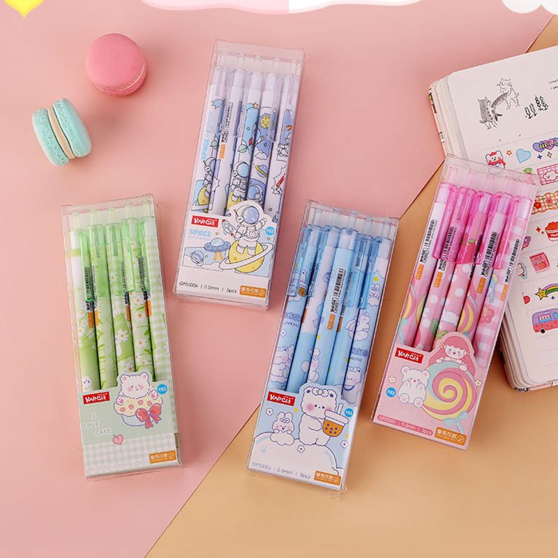 5 Pieces Erasable Gel Pens Set 0.5 mm Retractable Heat Sensitive Erase Gel Ink Roller Ball Pen