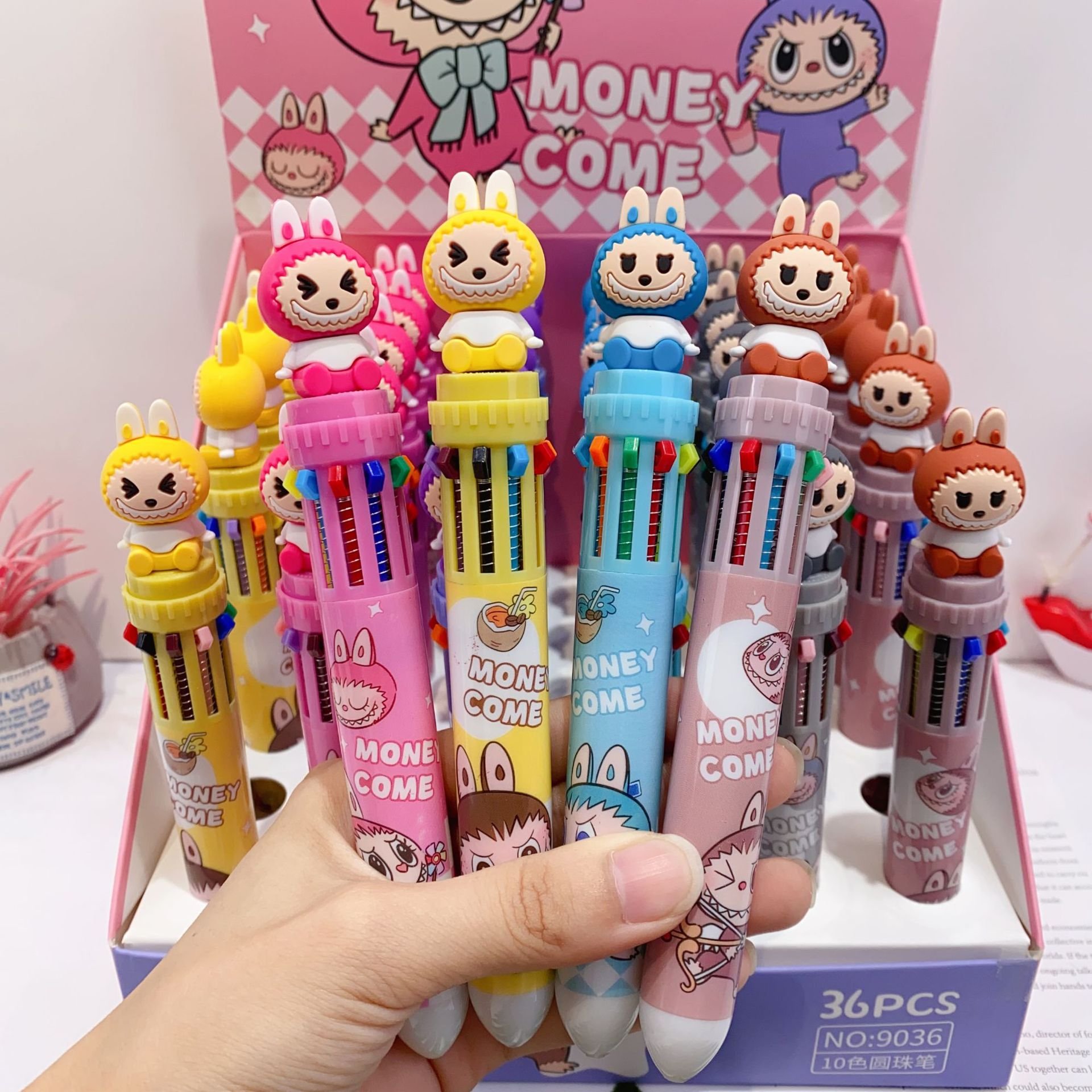 RuunJoy Labubu 36pcs Gel Pen 10Color 0.7mm Kawaii Cartoon Ballpoint School Stationery Multicolor Pen Birthday Gifts Wholesale