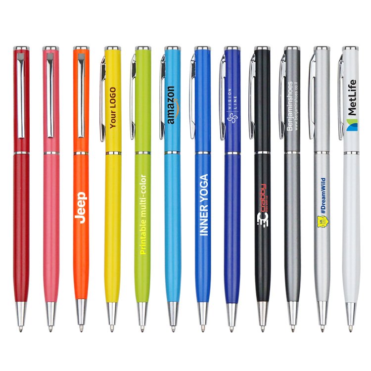 (Best seller)Twist Slim Black Ink Click Soft Touch Metal Ballpoint Pen Office Use Custom Printed Logo