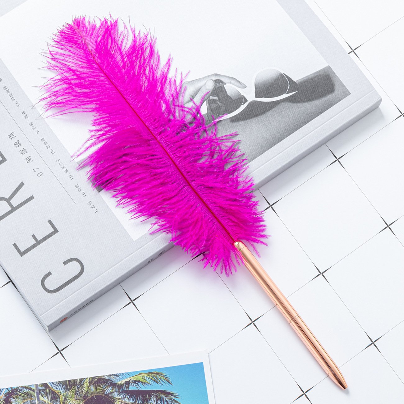 Creative Fashion Student Metal Ballpoint Pen Rotary 1.0mm Rose Gold White Feather Pen