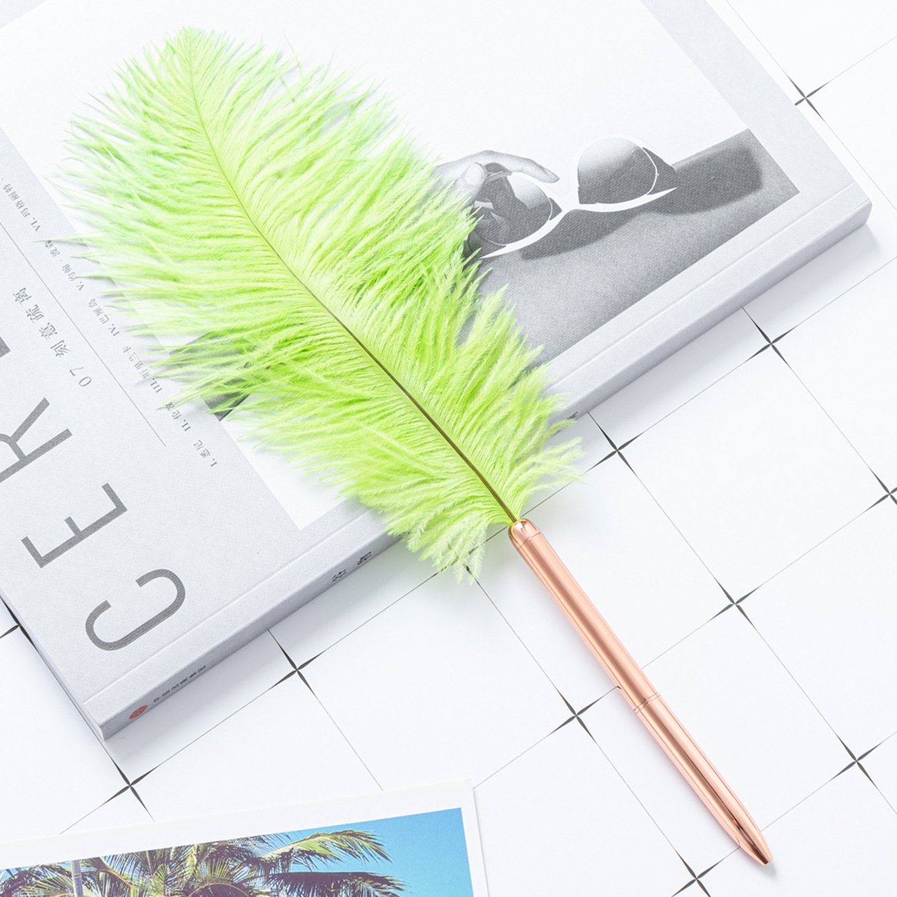 Creative Fashion Student Metal Ballpoint Pen Rotary 1.0mm Rose Gold White Feather Pen