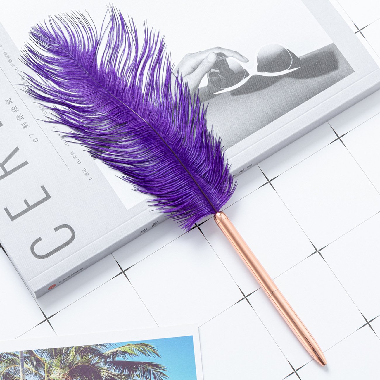 Creative Fashion Student Metal Ballpoint Pen Rotary 1.0mm Rose Gold White Feather Pen