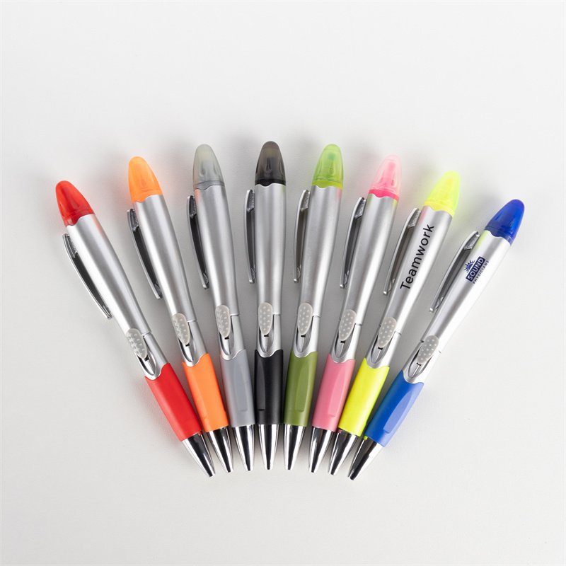 MEGA 2024 Customized Multicolor Two In One Highlighter Pen with Plastic Slide-action ballpoint pen for office use