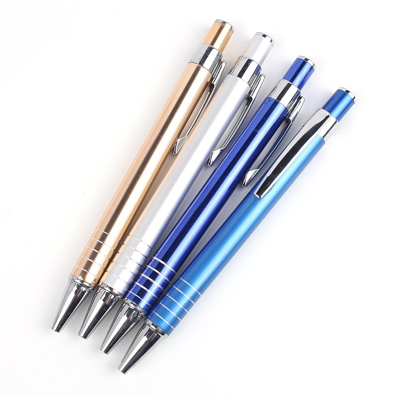 Custom Logo Metal Ballpoint Pens in Blue Silver Gold for Office Supplies