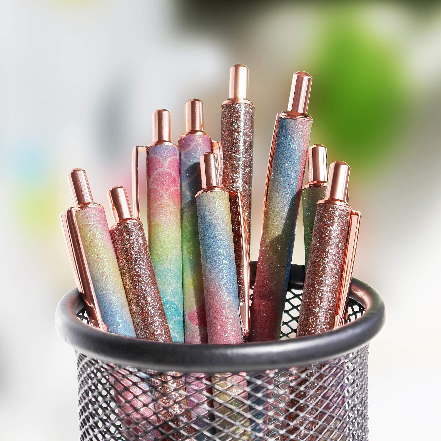 Office Supplies Kawaii Pretty Rose Gold Metal Retractable Pens for Women Girls Gifts Glitter Ballpoint Pens