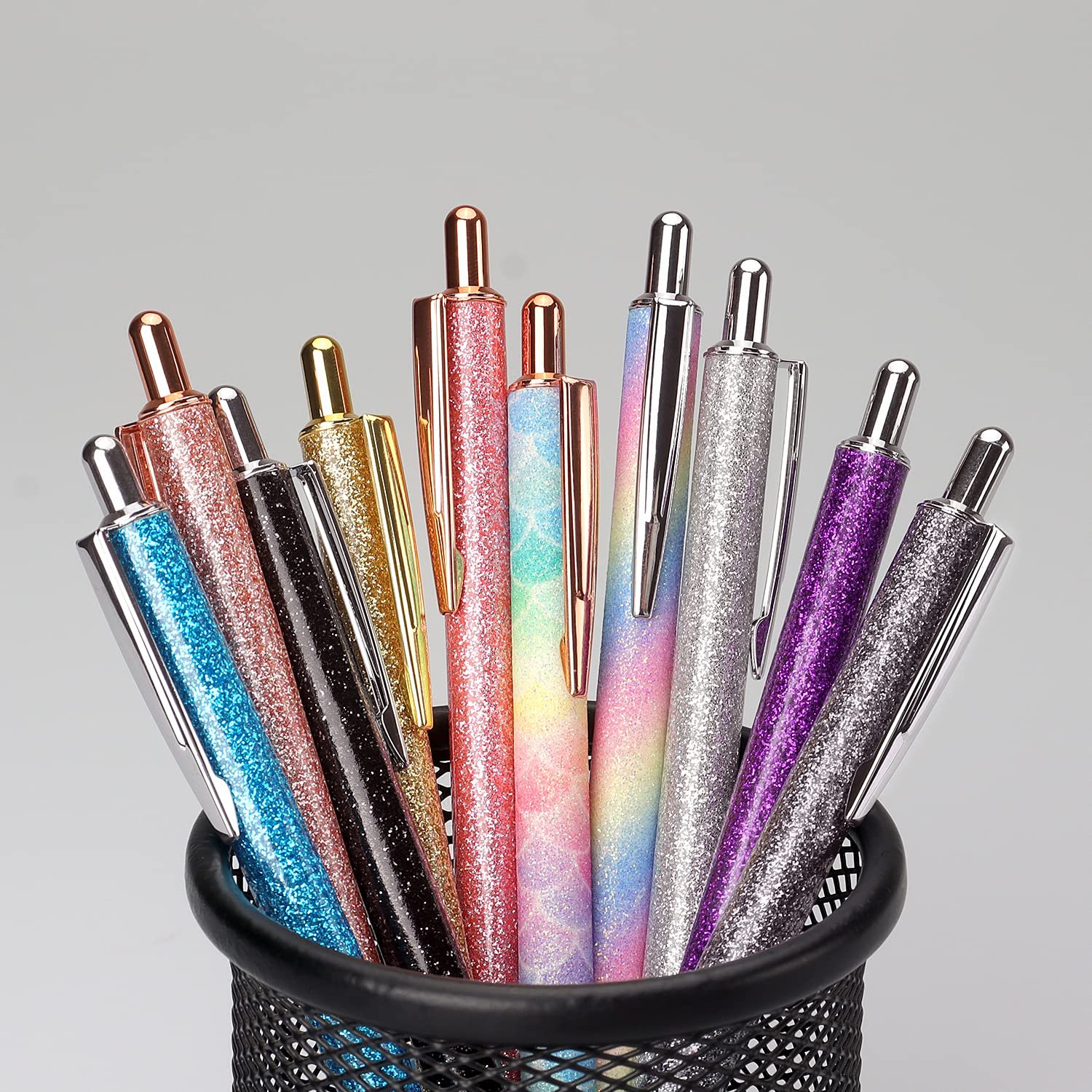 Office Supplies Kawaii Pretty Rose Gold Metal Retractable Pens for Women Girls Gifts Glitter Ballpoint Pens