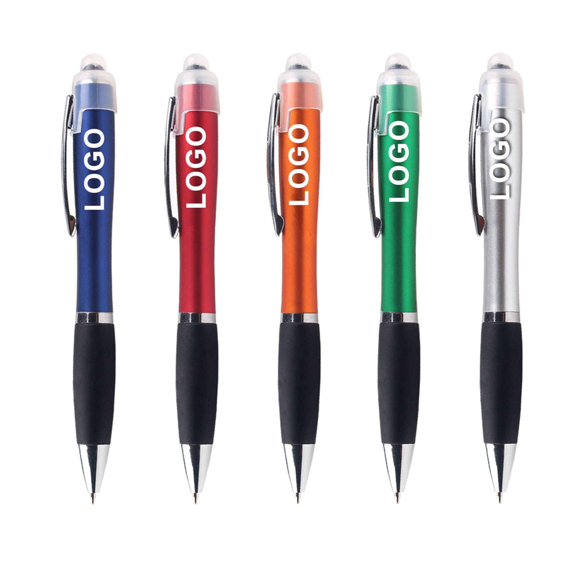 Wholesale Creative LED Light Laser Custom LOGO Advertising Plastic Rotating Ballpoint Pen With Touch Stylus For Stationery Gifts
