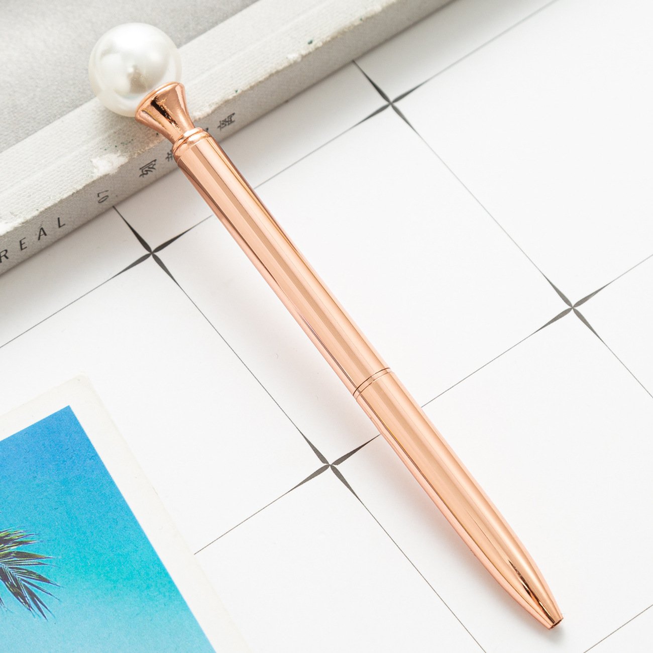 Custom Pearl Crystal Top Metal Ballpoint Pen for School and Office