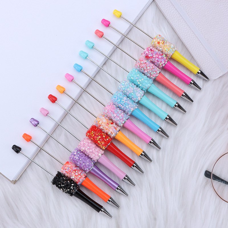 New Design Bead Gift Pens Popular DIY Bead Charm Ballpoint Pen for Wedding Birthday Colorful Glitter Style Wholesale
