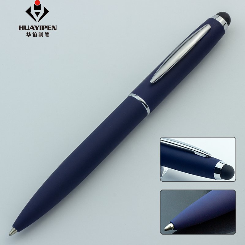 Custom logo pen metal twist stylus ballpoint pen rubber coating matte finish pen