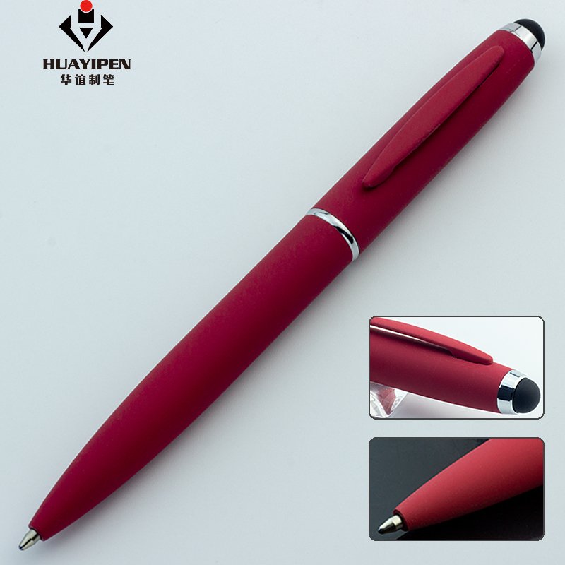 Custom logo pen metal twist stylus ballpoint pen rubber coating matte finish pen